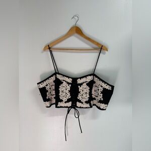 H&M Black and Cream Brocade Applique Corset Crop Top